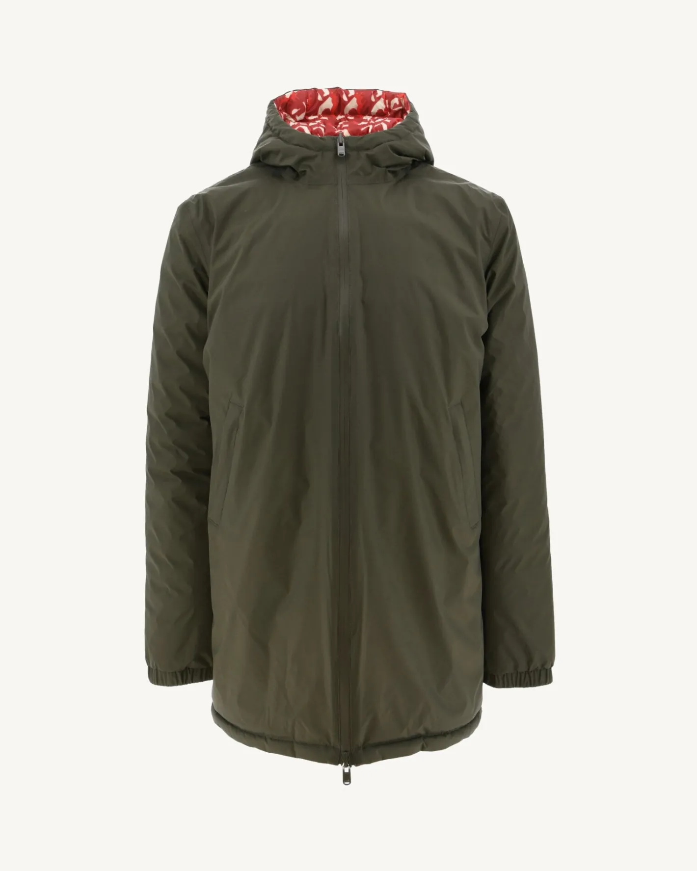 Donzen Jassen & Jacks-JOTT Doudoune Longue Reversible A Capuche Army/Monogram Rouge Vif Amsterdam 2553 Army/Monogram Fire Red
