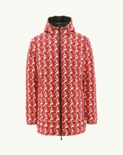 Donzen Jassen & Jacks-JOTT Doudoune Longue Reversible A Capuche Army/Monogram Rouge Vif Amsterdam 2553 Army/Monogram Fire Red
