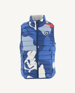Donzen Jassen-JOTT Doudoune Sans Manches Imprime Camo Dark Denim Enfant Zoe 2430 Camo Dark Denim