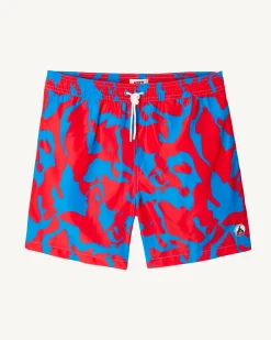 Kleding-JOTT Short De Bain Camo Azur/Rouge Intense Biarritz 1832 Camo Azure/Fire