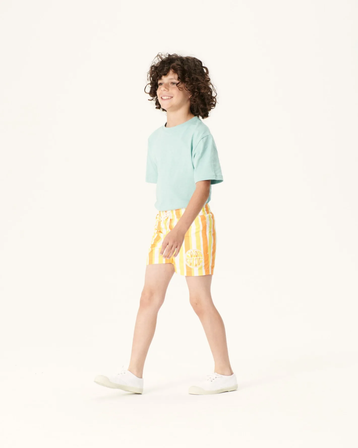 Kleding-JOTT Short De Bain Rayure Abricot/Citron Enfant Cassis 7280 Stripe Apricot/Lemon