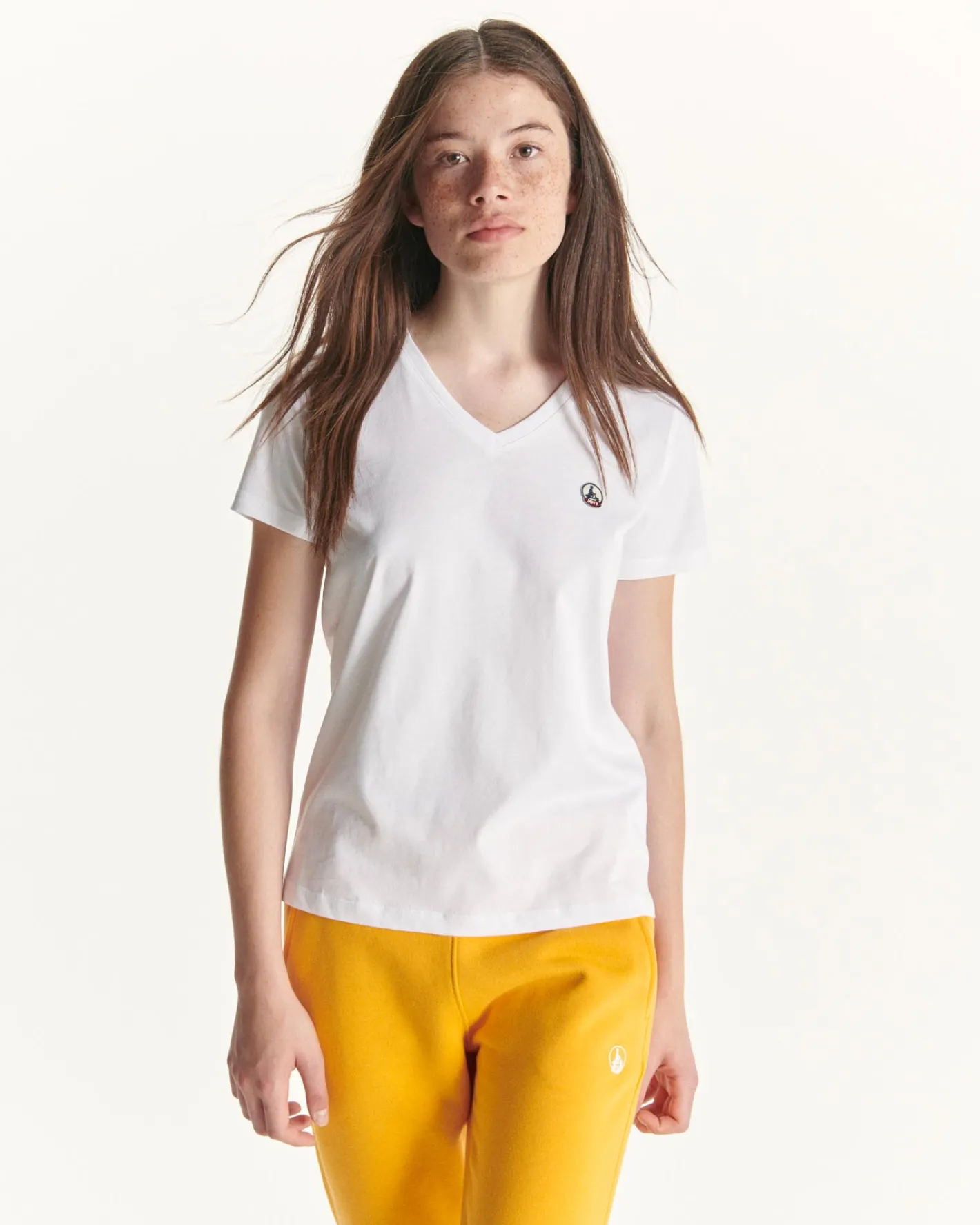 Kleding-JOTT T-Shirt Uni Col V Femme En Coton Biologique Blanc Cancun 901 Blanc