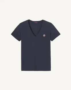 Kleding-JOTT T-Shirt Uni Col V Femme En Coton Biologique Marine Cancun 104 Navy