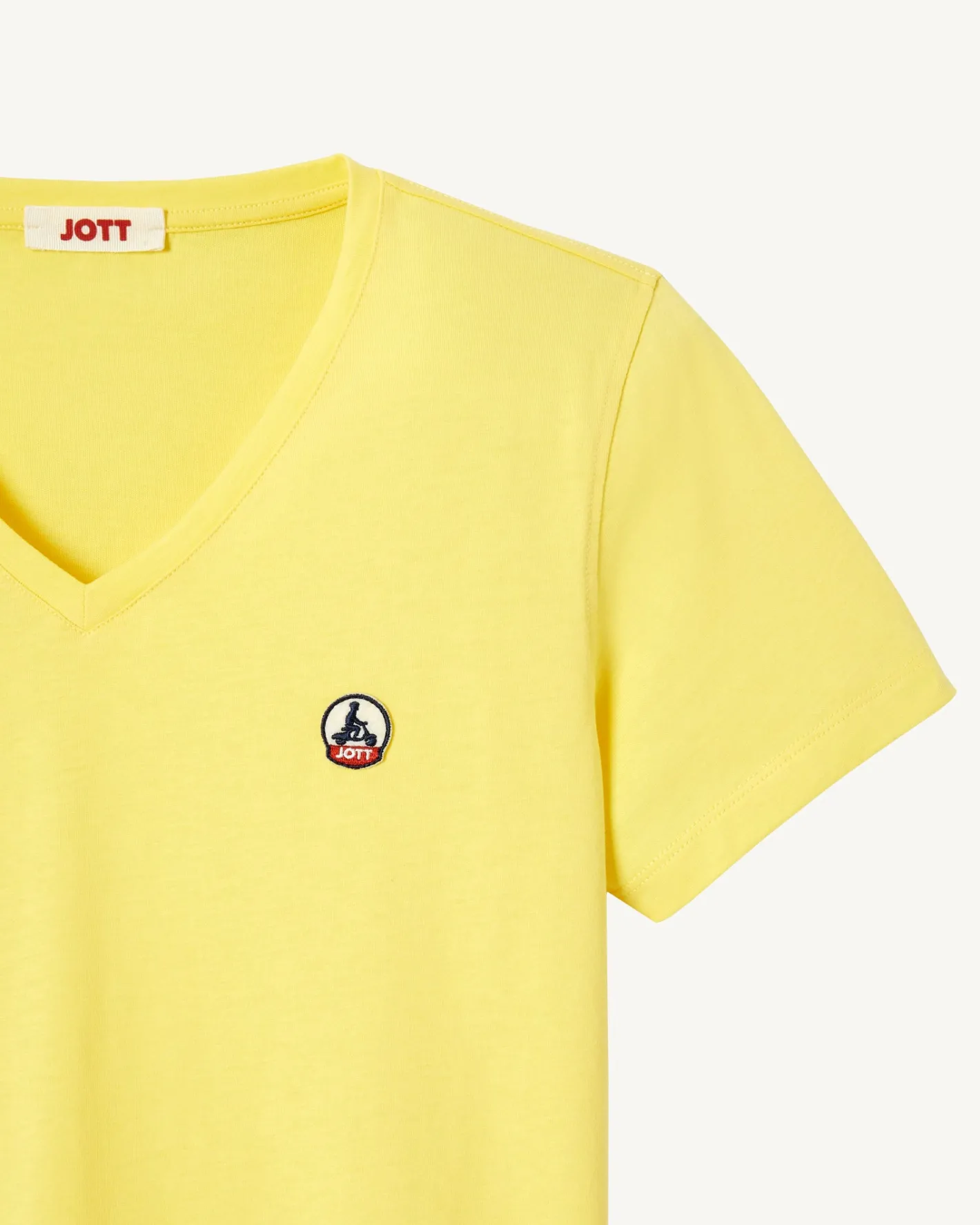 Kleding-JOTT T-Shirt Uni Col V Femme En Coton Biologique Jaune Clair Cancun 627 Soft Yellow