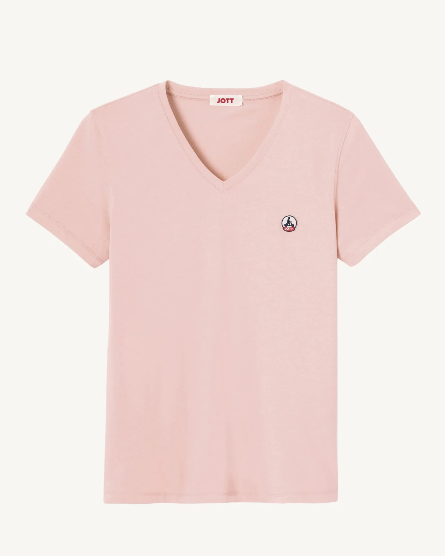 Kleding-JOTT T-Shirt Uni Col V Femme En Coton Biologique Rose Clair Cancun 463 Soft Pink