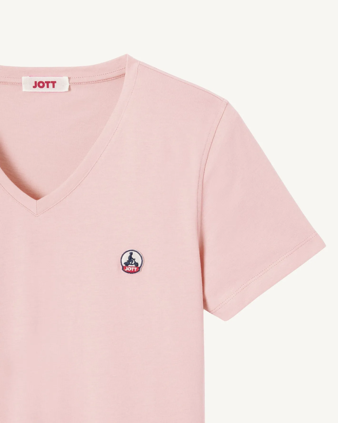 Kleding-JOTT T-Shirt Uni Col V Femme En Coton Biologique Rose Clair Cancun 463 Soft Pink