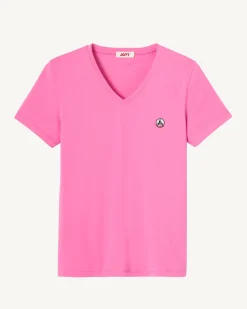 Kleding-JOTT T-Shirt Uni Col V Femme En Coton Biologique Rose Intense Cancun 457 Wild Rose