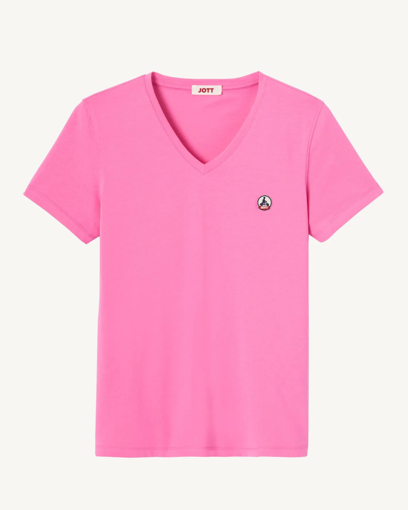 Kleding-JOTT T-Shirt Uni Col V Femme En Coton Biologique Rose Intense Cancun 457 Wild Rose