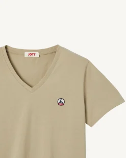 Kleding-JOTT T-Shirt Uni Col V Femme En Coton Biologique Beige Cancun 804 Beige